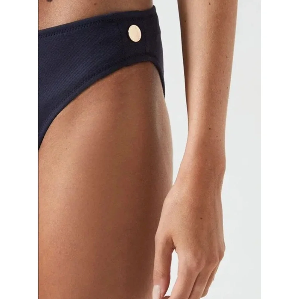 REISS Bathing Suit Set Size 6 NEW Navy Blue Bikini Halter Button Bottom Bailey